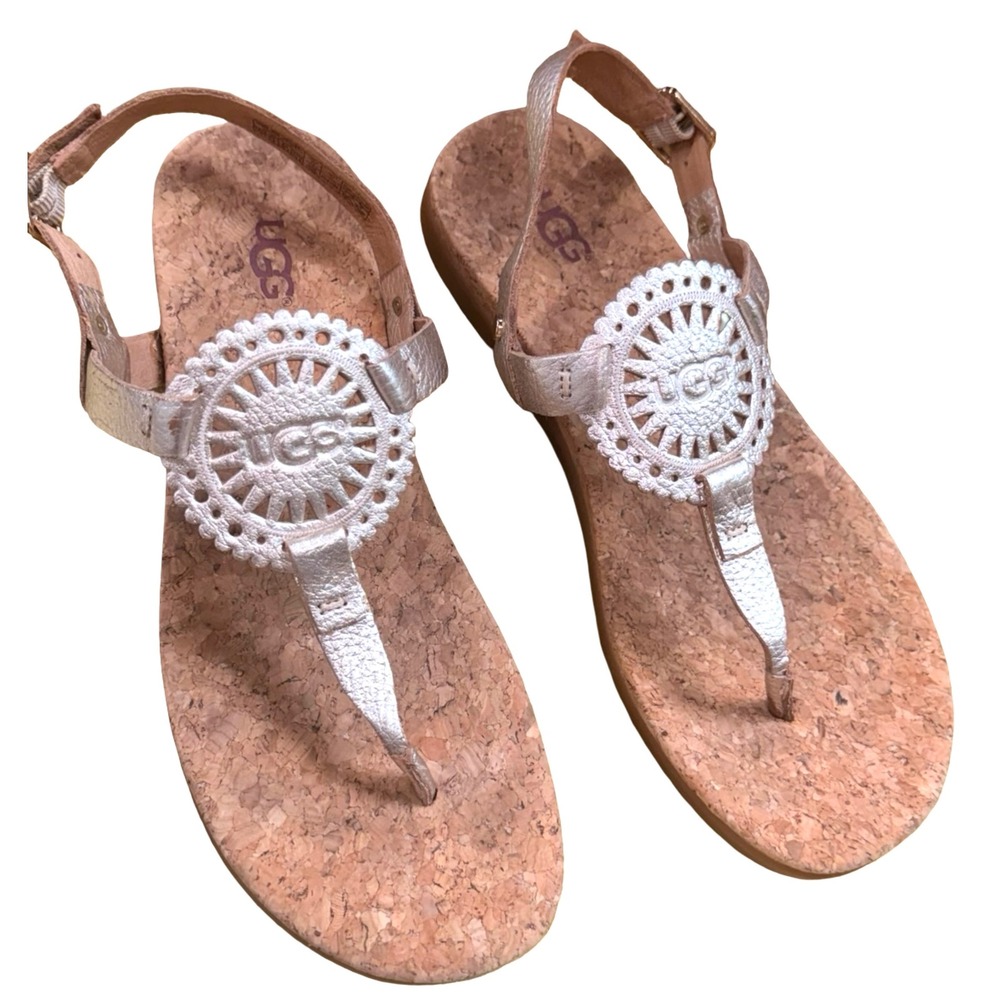 UGG Ayden 2 Cork Sandals Gold Medallion Metallic Leather sandals Womens Size 7.5